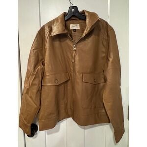 Universal Thread XXL Cognac Brown Faux Leather Full Zip Bomber Jacket Mens
